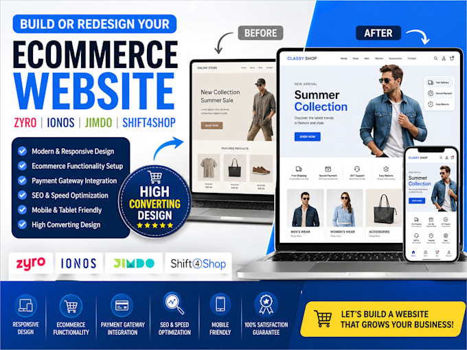 design high converting zyro ionos jimdo shift4shop ecommerce website