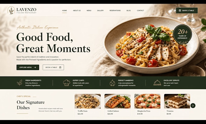 design a restaurant website with online ordering and table reservation
