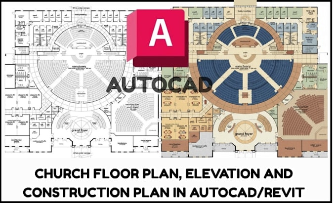 draw church floor plan, elevation and construction plan