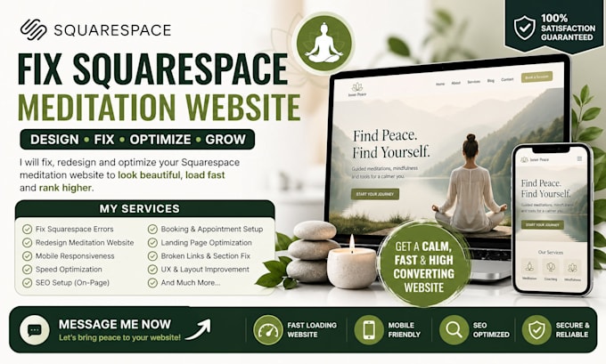 fix squarespace meditation website yoga healing site redesign SEO optimization