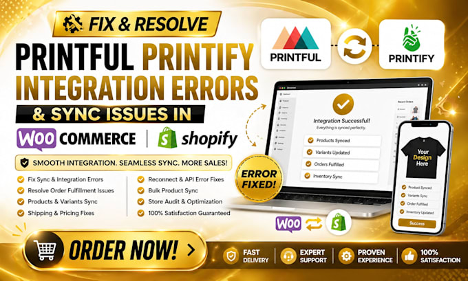 fix printful printify integration errors and sync issues in woocommerce shopify