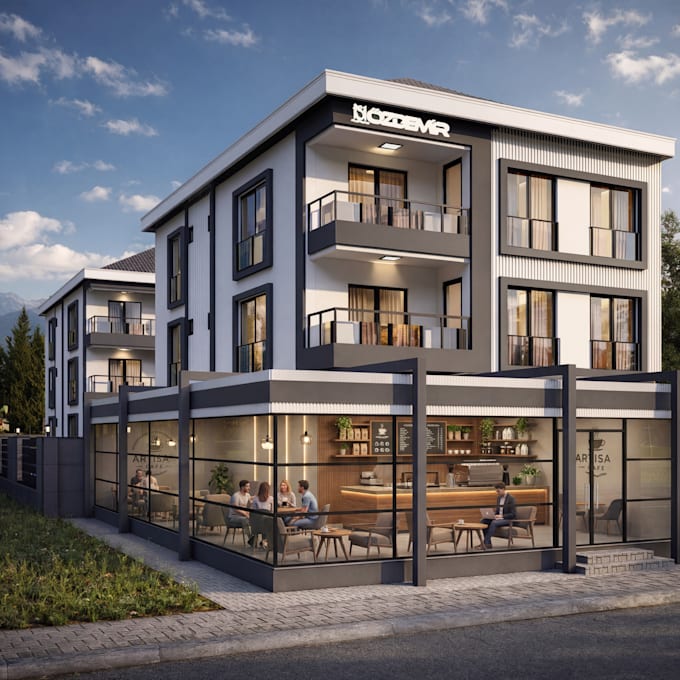 design modern exterior facade and render