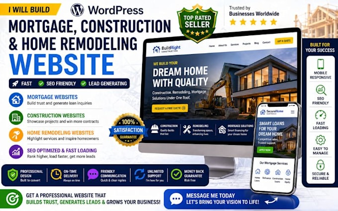 build wordpress website for mortgage construction  web home remodeling website