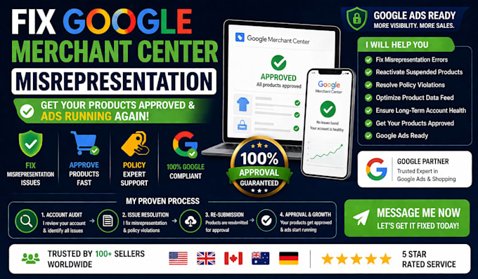 fix google merchant center misrepresentation and  ads issues