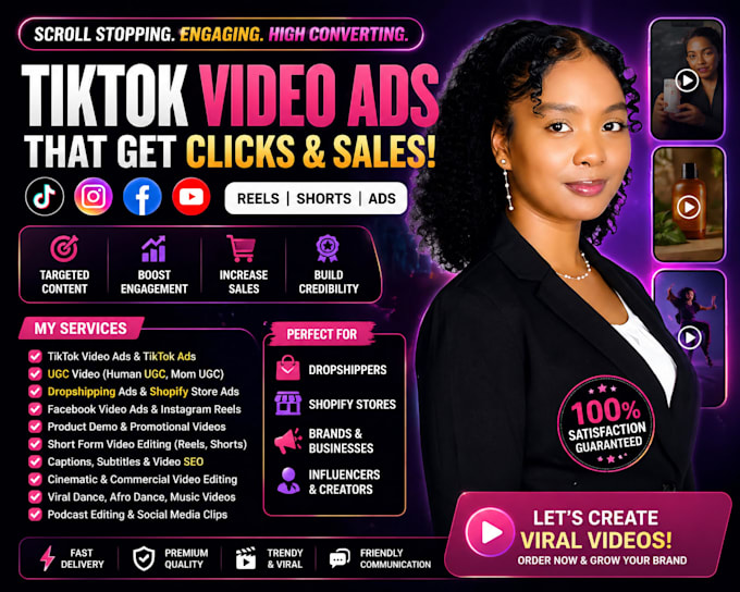 create high converting tiktok video ads, ugc ads, dropshipping ads