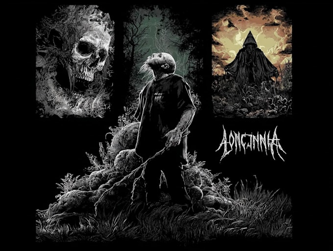 create dark art illustration, horor and skull artwork