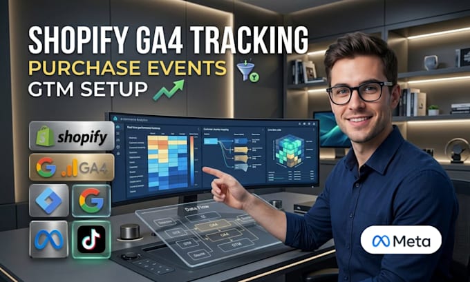 setup shopify ga4 ecommerce tracking, GTM and purchase conversion events