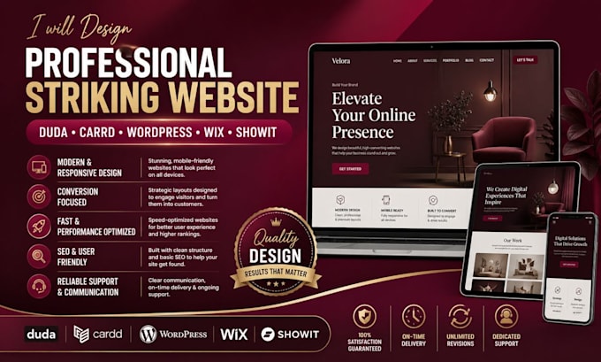 design a professional strikingly website duda carrd wordpress wix showit website