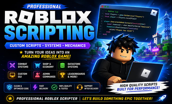 create custom roblox scripts, systems, gui, combat, simulator and game mechanics