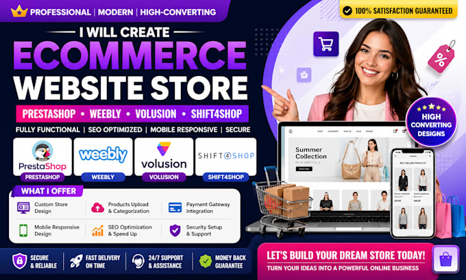 create prestashop weebly volusion shift4shop ecommerce website