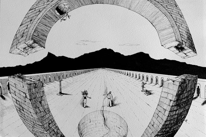 hand draw a unique surreal illustration