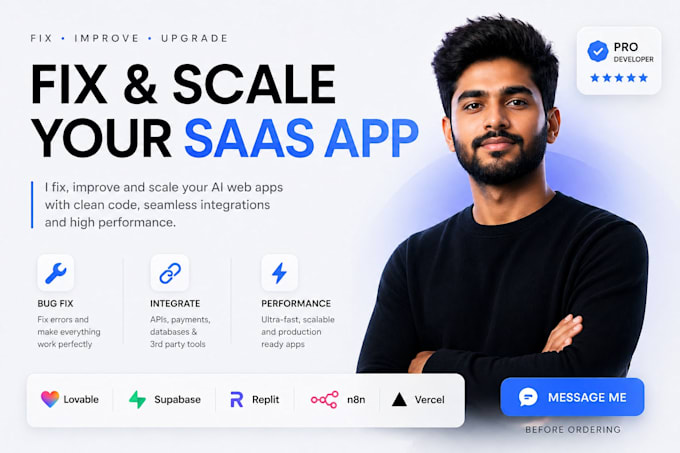 fix, improve your web app saas with lovable, bolt replit, supabase, base 44 app