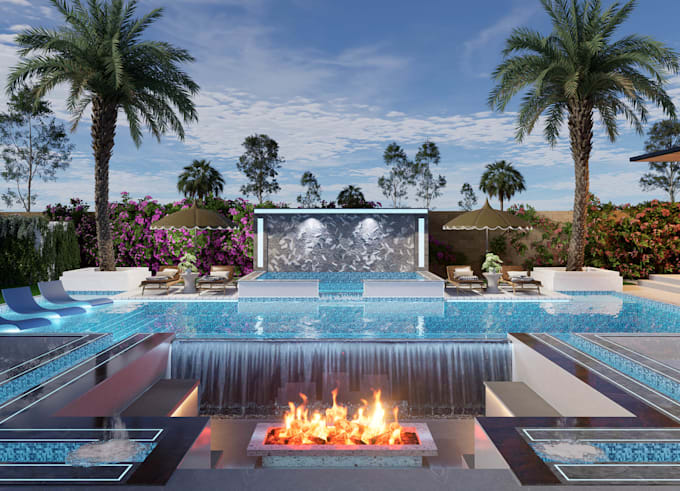3d design luxury backyard pool design