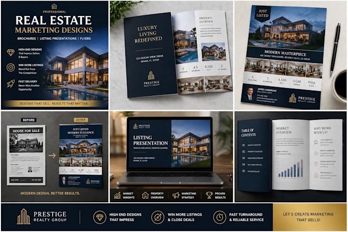 design real estate brochures, property flyers listing, flyer design, post design