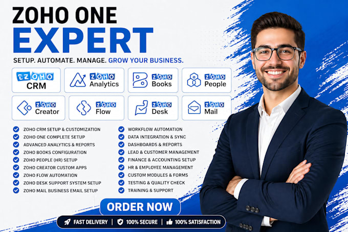 setup zoho crm, zoho one, analytics, books, people, creator, flow, desk, mail