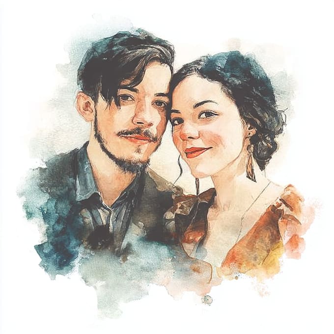 draw a watercolor couple portrait