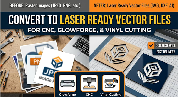 convert to laser ready vector files for cnc, glowforge, or vinyl