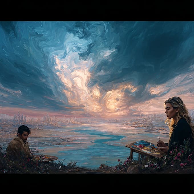 make artistic oil painting on oil canvas