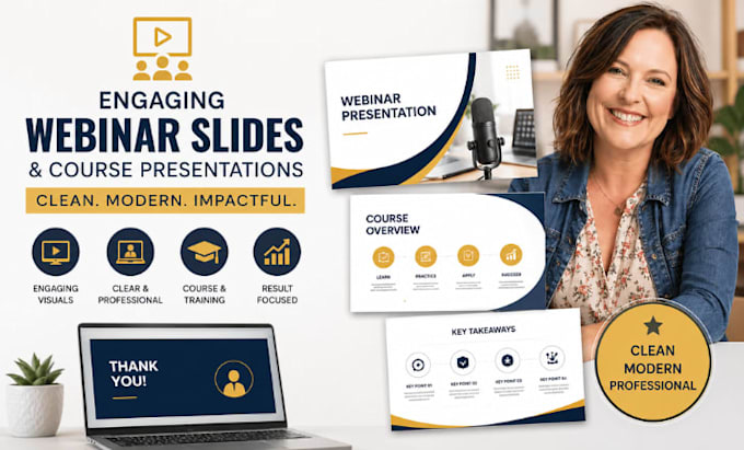 engaging webinar slides, course presentation powerpoint clean modern expert pro