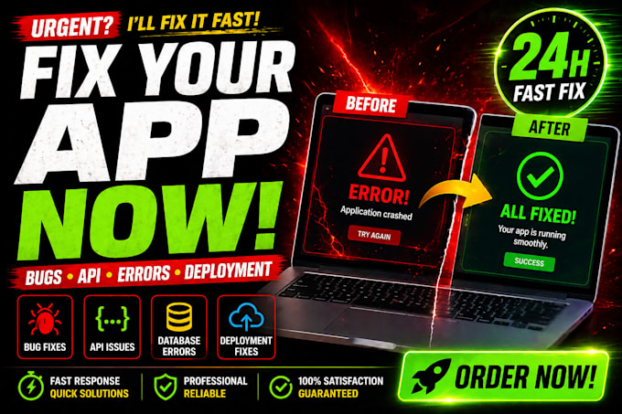 fix web app bugs errors api issues fast urgent fix in 24 hours