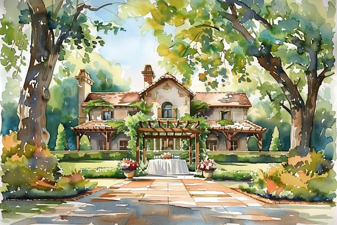 illustrate your wedding venue in watercolor