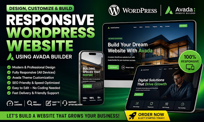 design, customize and build responsive wordpress website using avada builder