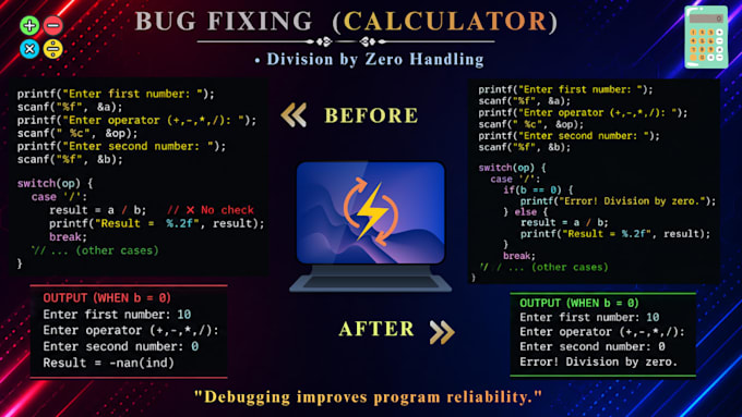 fix bugs and errors in c programming code