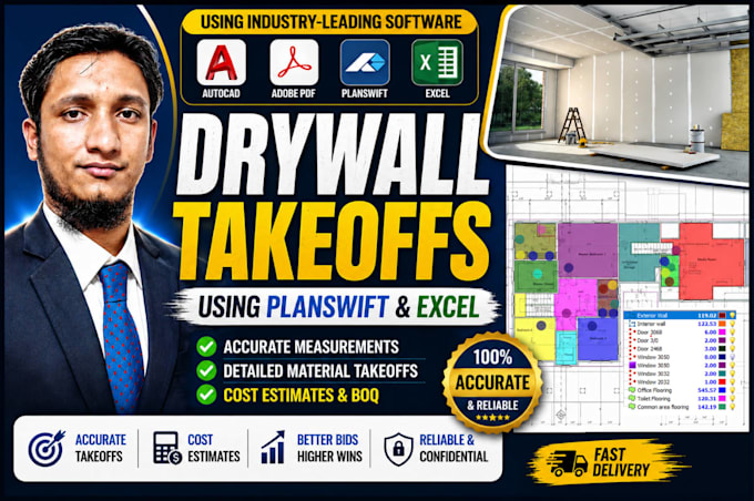 do drywall takeoff, cost estimate using planswift