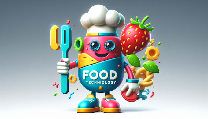 create mascot custom unique food technology logo with text with any file