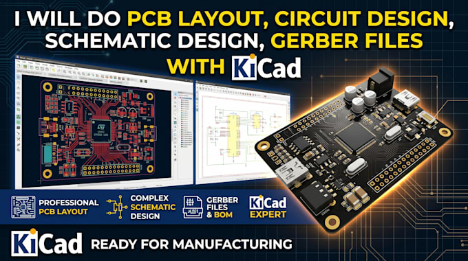 do pcb layout circuit design schematic design gerber file with kicad