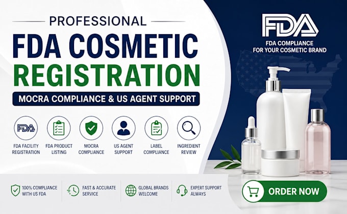 do fda cosmetic registration, mocra compliance, US agent support