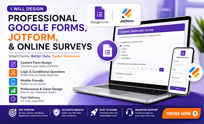 design professional google forms, jotform, and online surveys