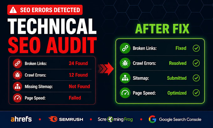 do a complete technical SEO audit and fix errors on your website