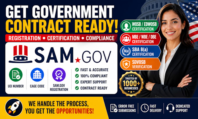 handle sam gov registration, wosb, mbe, 8a sba certification