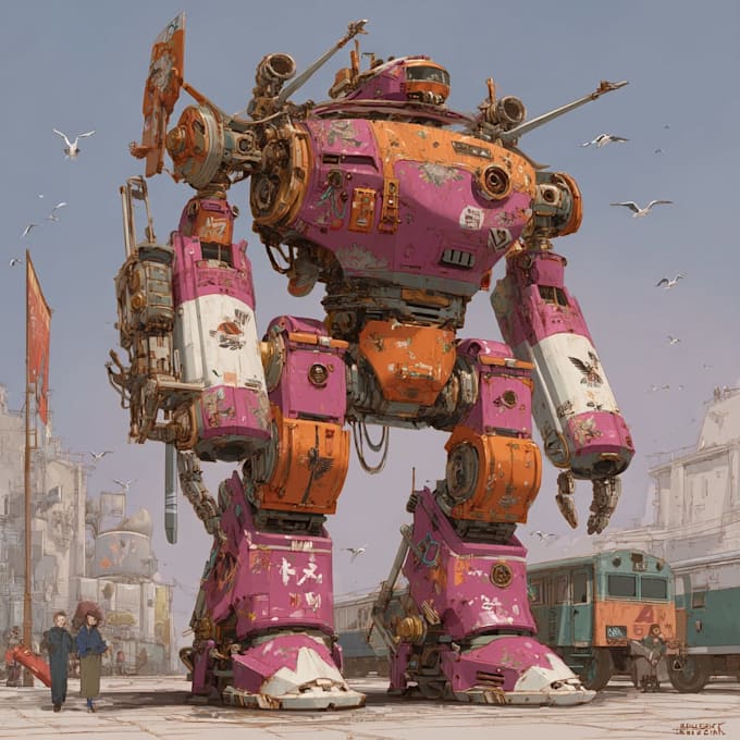 draw amazing character mecha robot illustration
