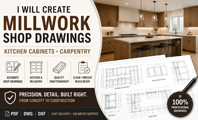 create millworks shop drawings, kitchen cabinets, carpentry