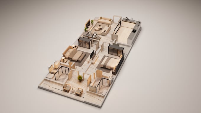 convert 2d floor plan into realistic 3d floor plan rendering