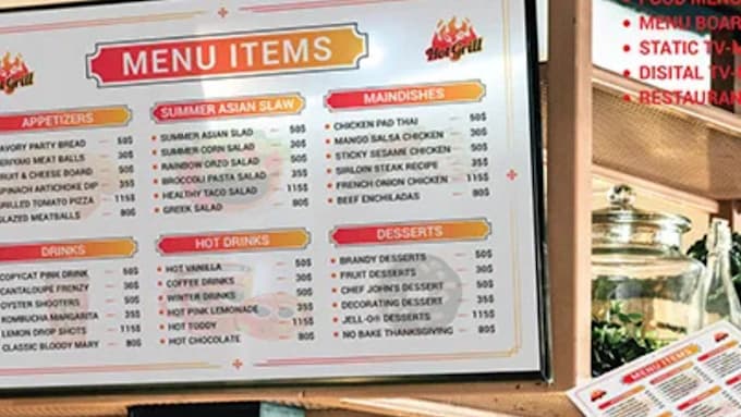 design tv menu, digital menu screen and menu board