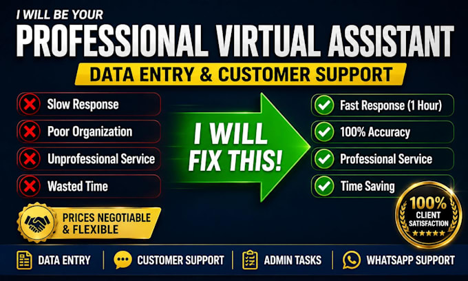 be your expert virtual assistant for data entry and customer support
