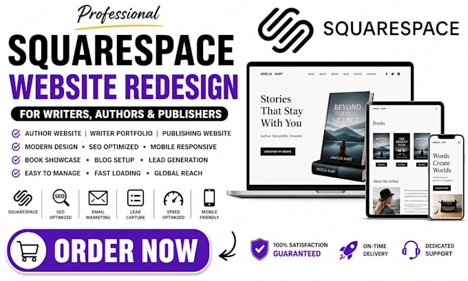 redesign squarespace writer website author portfolio website publishing website