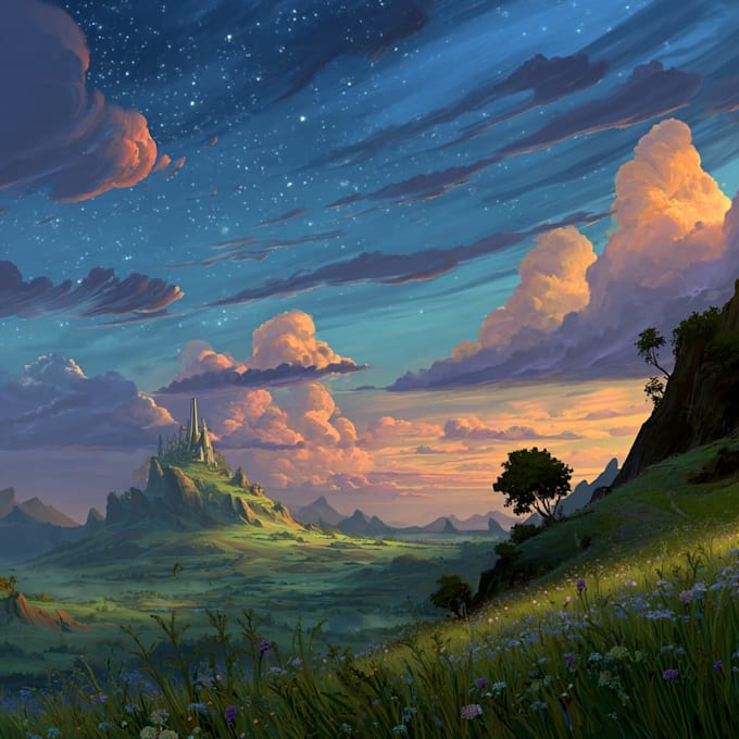 create stunning fantasy background and scenery illustration