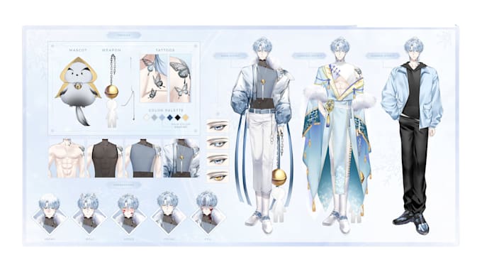 cubism drawing character design refsheet 2d concept art for anime vtuber, vrchat