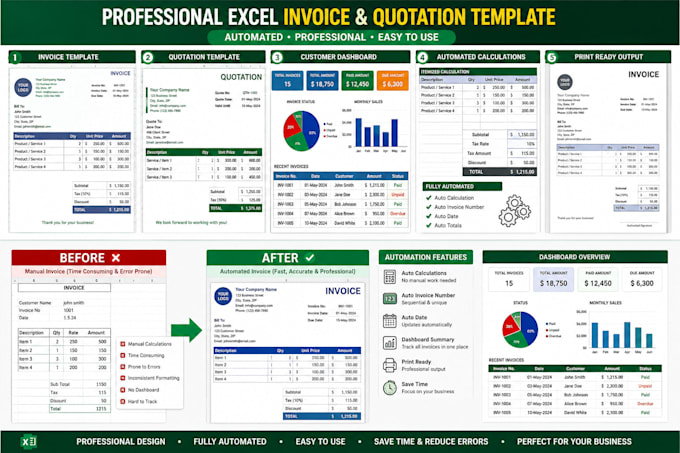 design a professional excel invoice template with automation