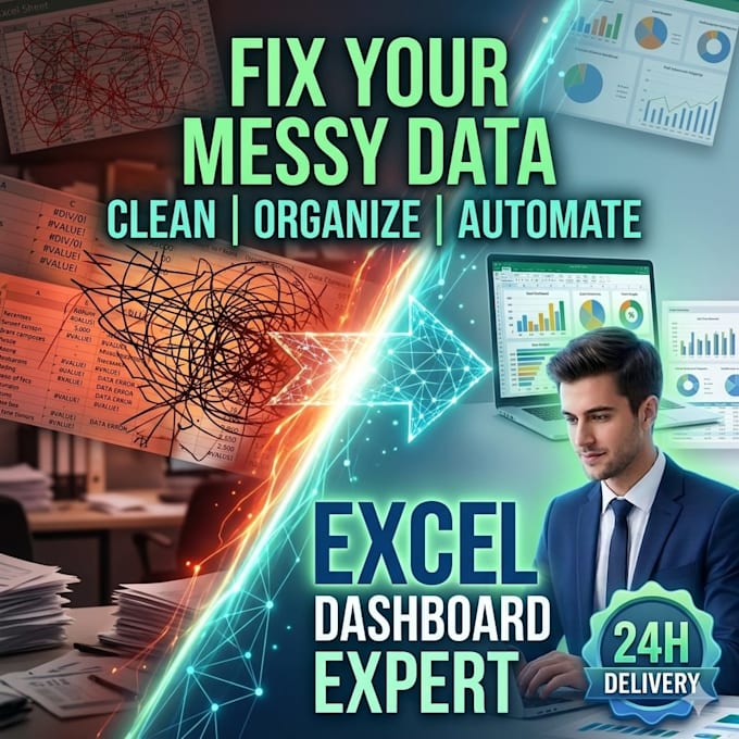 do excel data cleaning, formatting, dashboard, data entry, and data split