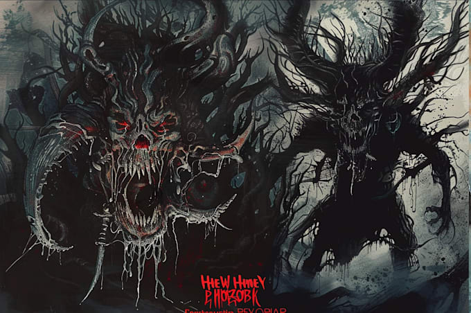 draw horror dark art, tshirt, metal illustration