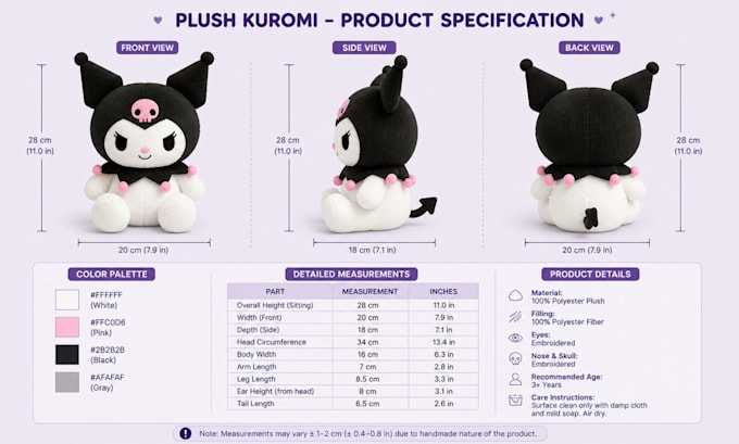design turnaround plushie reference sheet toy tech pack plush oc character ych