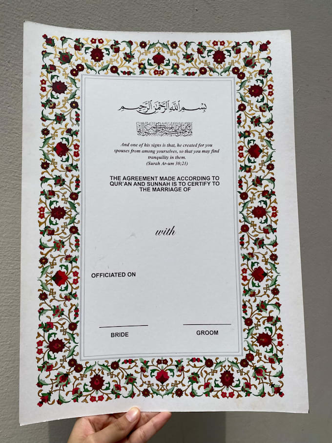 design a beautiful custom nikkah certificate