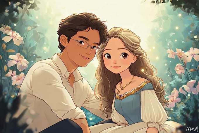 make a cartoon disney couple portrait