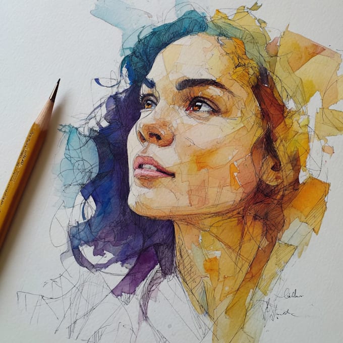 draw watercolor portrait painting