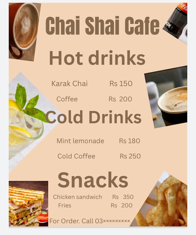 design a modern bakery menu and price list